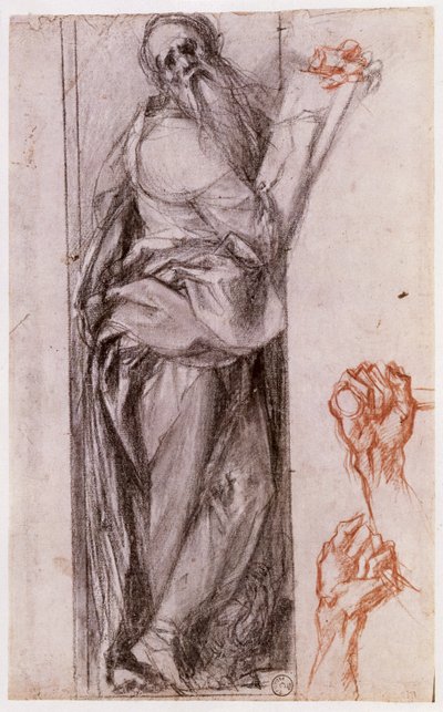Study of St. John the Evangelist and two studies of fists by Jacopo Pontormo